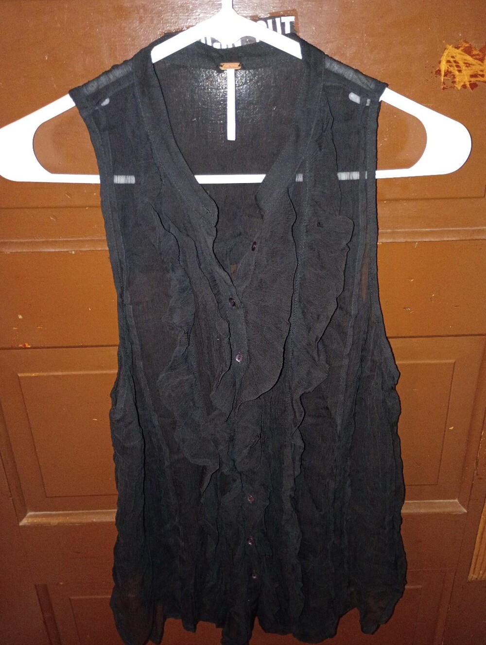 EUC Free People Black Ruffle Sheer Button Up Blouse M